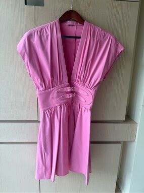 Alexis Pink V-Neck Wrap Dress with Decorative Belt